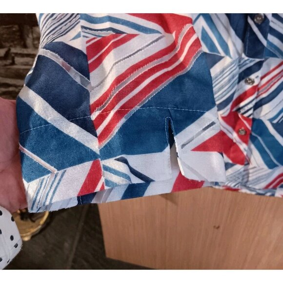 Alfred Dunner PLUS 16 Red White Blue Button Up Semi Sheer Shirt NO Camisole Top - Picture 3 of 5